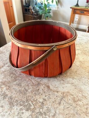 Pumpkin  Orange  Basket with Wood Handle